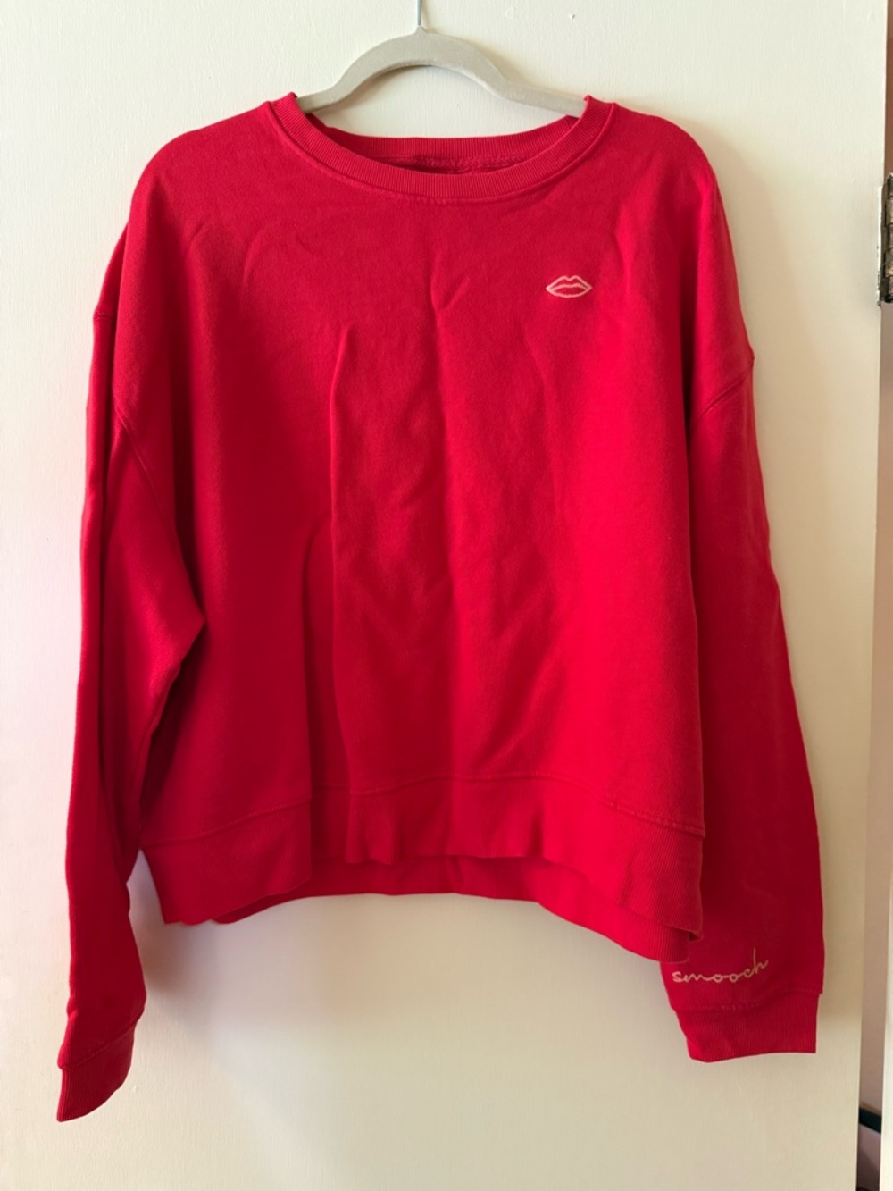 Pilcro Red Crewneck Sweatshirt with Lip Embroidery